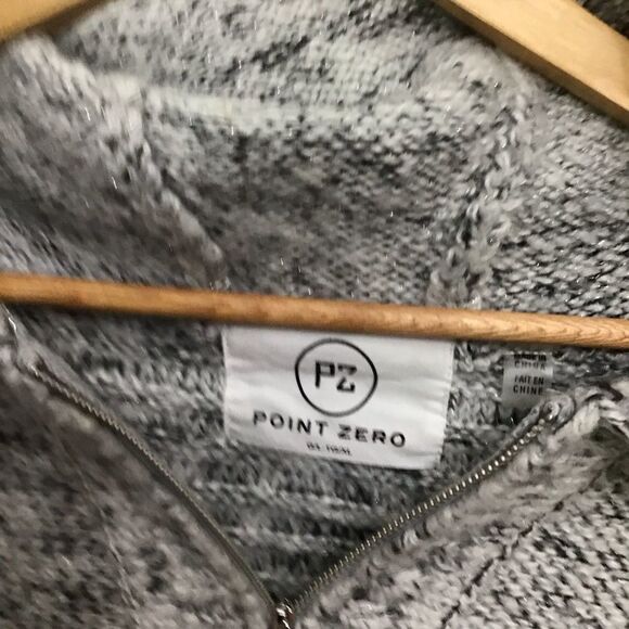 POINT Zero knit shrug poncho hoodie cardigan oversized grey white Large - Picture 6 of 14